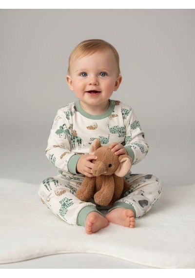 Zekids Çocuk Safari Desenli Pamuklu Pijama Takım 6-9 Ay 6 Yaş Aralığı -16847 Çok Renkli