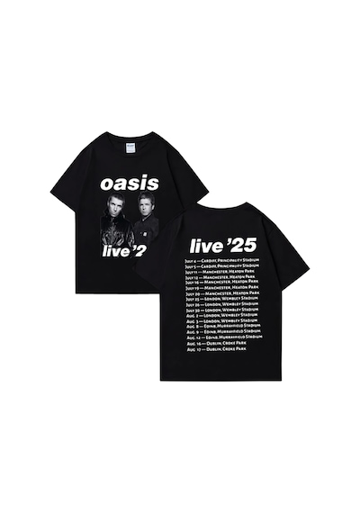 Flood Of Style Oasis Canlı 25 Tur Grafik T-shirt Adam Kadın Sıcak Satış 100% Pamuk Rahat O-boyun Kısa Kollu Siyah