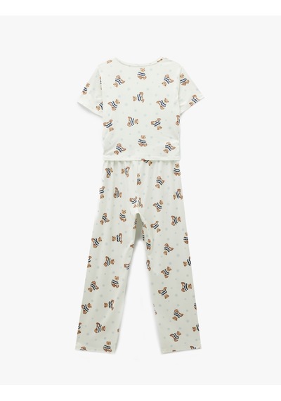 Koton Rahat Kalıp Kısa Kollu Bisiklet Yaka Ayıcık Baskılı Pijama Takımı Beyaz Desenli 6wlk40256mk Koton Rahat Kalıp Kısa Kollu Bisiklet Yaka Ayıcık Baskılı Pijama Takımı Beyaz Desenli 6wlk40256mk
