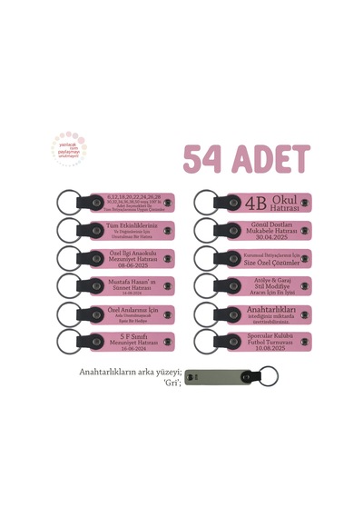 Pembe & Gri, Eğitimciler İçin Hazırlanan Özel Set, 54'lü Set, İsim Yazılabilir Anı Anahtarlık