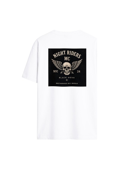 Black Nova Oversize Baskılı Unisex Tişört Night Riders Beyaz
