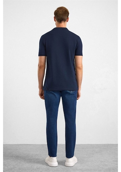 Süvari Lacivert Slim Düz Baskısız Pike Düğmeli Polo Yaka Tişört Sts1014000019-m09