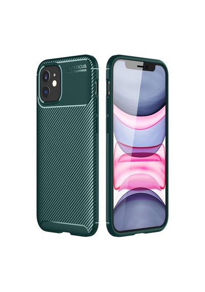 Apple iPhone  Uyumlu- 12 Mini Kılıf Auto Focus Karbon Kapak - Yeşil