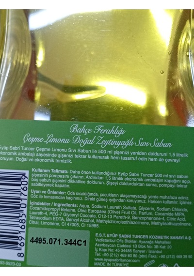 Eyüp Sabri Tuncer 500 Ml Çeşme Limonu Sıvı Sabun 3 Adet