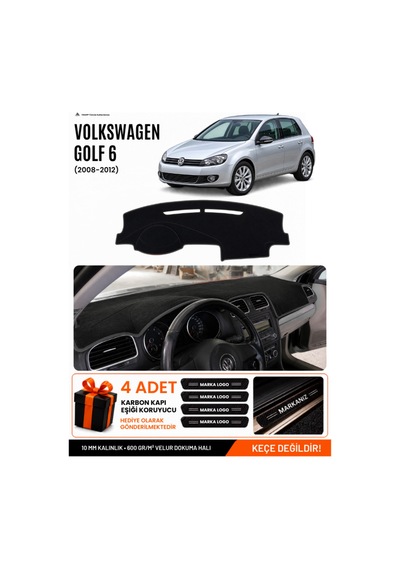 Volkswagen Golf 6 2008-2012 Uyumlu Torpido Koruma, Torpido Örtüsü, Torpido Kılıfı - Siyah