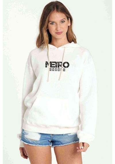 Metro Exodus Logo Baskılı Beyaz Kadın Kapşonlu Sweatshirt