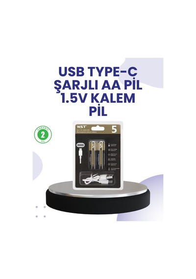 Type-c Usb İle Hızlı Şarj Edilebilir Aa Kalem Pil 1.5v Lityum Çiftli Paket - Hs08377918-944