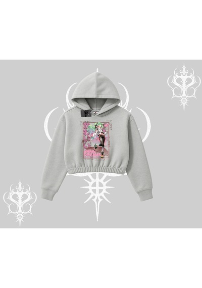 Startmore Kapşonlu Crop Sweatshirt Anime Kawaii Japon Kız Desenli Gri