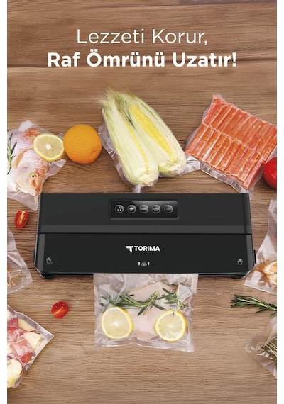 Torima Vs-22 Siyah Gıda Mühürleme Vakum Makinesi Yiyecek Tazeliği Koruma Ev Restoran-vakum Poşeti Hediyeli