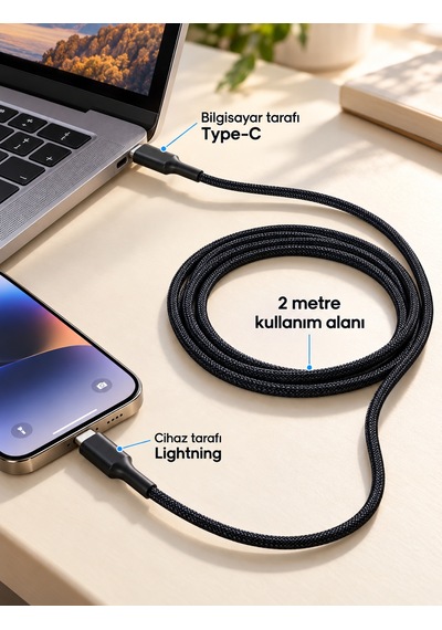 30w Pd Hızlı Şarj Kablosu Type C Lightning Led Göstergeli 1