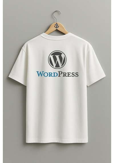 Bahriyeli Collection Oversize Wordpress Logo Blog Sırt Tasarımlı Unisex T-shirt Beyaz