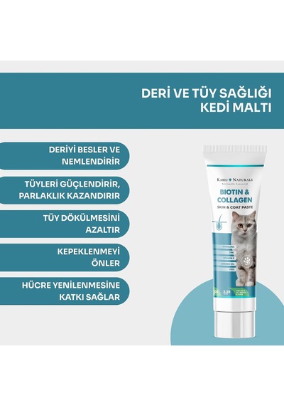 Biyotin & Kolajen Deri Ve Tüy Sağlığı Kedi Maltı, Spirulina İçerikli, Tüy Dökülme Karşıtı 100 Ml