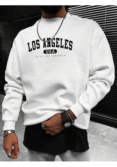 Startmore Adrift Manfinity Sporsity Letter Graphic Drop Shoulder Sweatshirt Beyaz Beyaz
