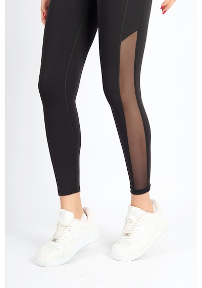 Soft&Basic Kadın Tayt Takım Polyester Paçası Tül Detaylı Yüksek Bel Tayt Ve Hırka Siyah