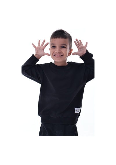 Erkek Çocuk Siyah Sweatshirt %100 Pamuk 12 Ay 5 Yaş Rahat Kalıp Basic Günlük Üst Siyah