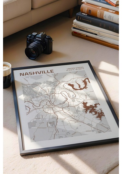 Nashville Abd Haritası Çerçeveli Tablo Lüks Salon Ofis Duvar Dekorasyonu Hediyelik Tablo