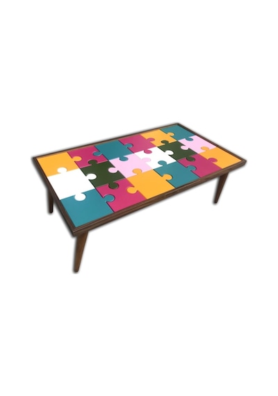 Orta Sehpa Puzzle Bulmaca Model Kayın Torna Retro Ayak Üstü Cam Ç