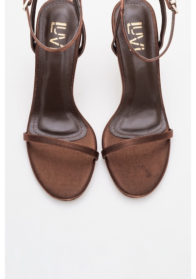 Luvishoes Jasmin Bakır-kahverengi Saten Tek Bantlı Kadın Topuklu Ayakkabı Bakır