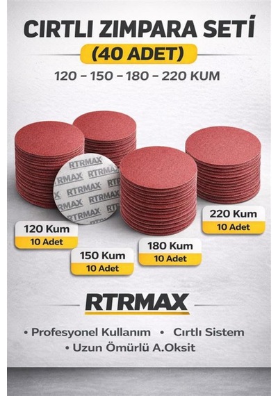 Cırtlı Zımpara Kağıdı Seti 115 Mm Alüminyum Oksit 120-150-180-220 Kum 40 Parça