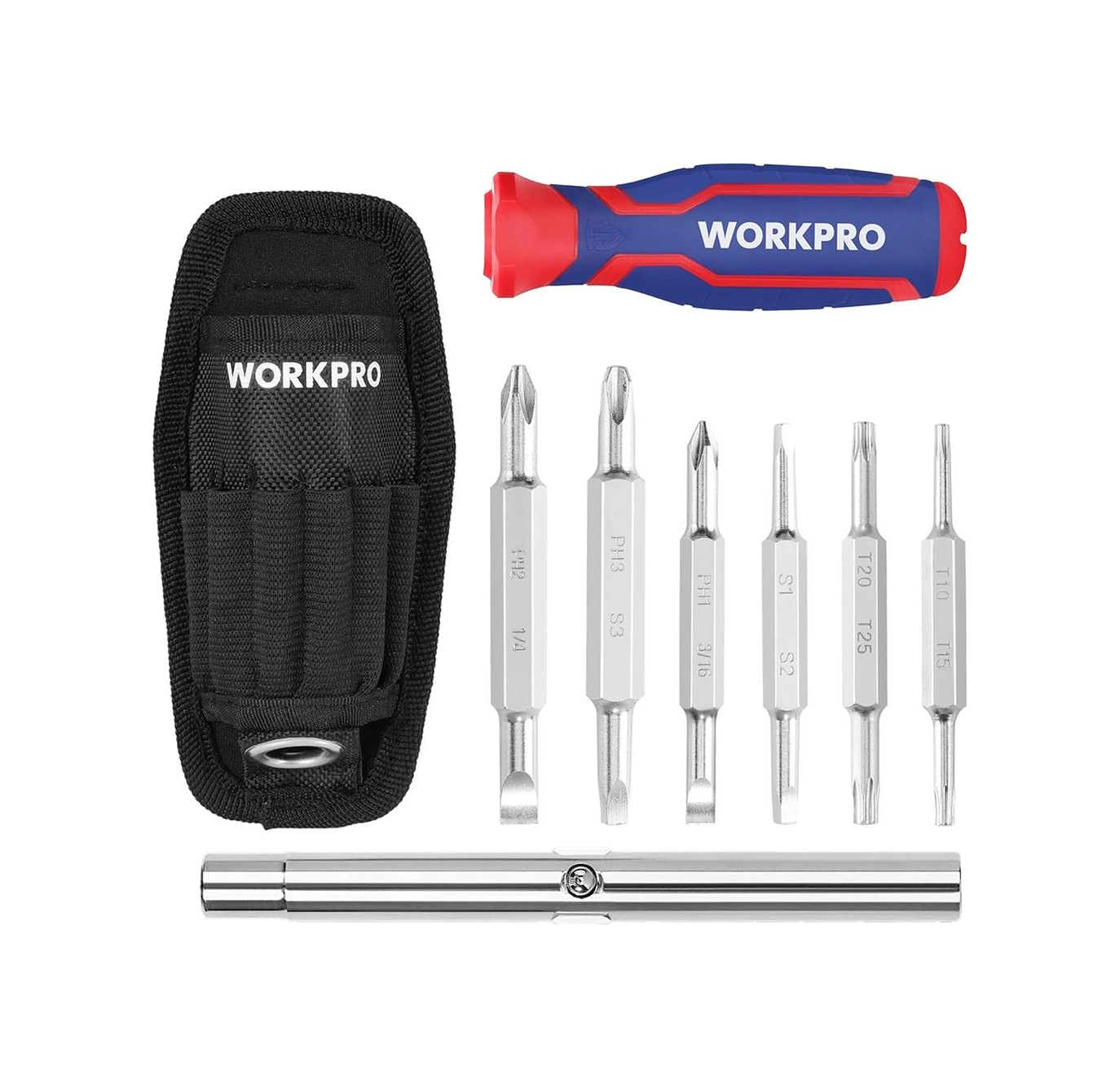 Workpro Wp221306 15-ın-1 Çok Fonksiyonlu Değişken Uçlu Profesyonel Tornavida Seti + Bel Askı Kılıfı