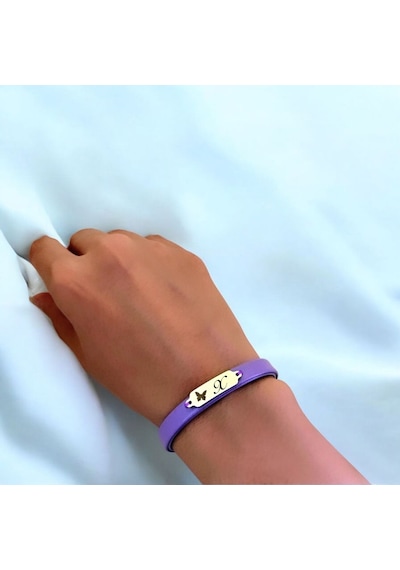 Archin X Harfine Özel Doğal Mor Derili Kelebek Figürlü 14 Ayar Altın Plakalı Hediye Bileklik-653harf X Archin X Harfine Özel Doğal Mor Derili Kelebek Figürlü 14 Ayar Altın Plakalı Hediye Bileklik-653harf X