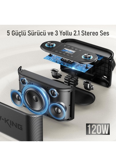 W-kıng H10 Bluetooth Hoparlör, 240w Karaoke Makinesi Boombox, 24 Saate Varan Çalma Süresi, Rec/mikro