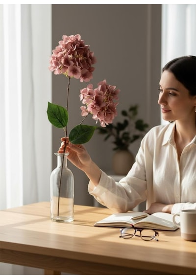 Yapay Çiçek Ortanca 90cm 2toplu Gülkurusu Koyu Tek Dal Kumaş Çiçek Uzun Dal Gülkurusu