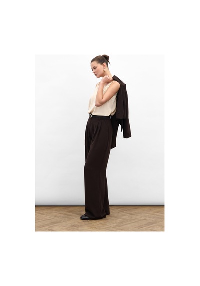 Sateen Luna Krep Pantolon - Kahve-136964 Kahve