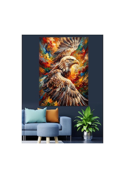 Renkli Boya Patlamalı Kartal Portresi Yağlı Boya Dokulu Kanvas Tablo Canvas Tablosu