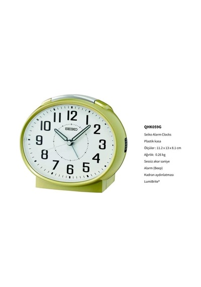 Seiko Qhk059g Sessiz Saniyeli Aydınlatmalı Bell Sesli Alarm 5 Dk Ertelemeli Masa Saati Çok Renkli