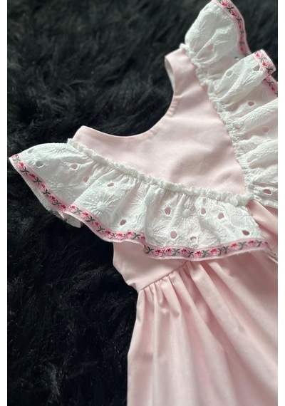 Fisto Fırfırlı Ve Kurdele Detaylı Poplin Kız Çocuk Bebek Pembe Elbise 001