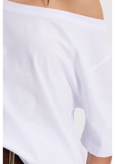 Tudors Kadın Slim Fit Dar Kesim %100 Pamuk Kayık Yaka Kısa Kollu Beyaz Tişört-50839