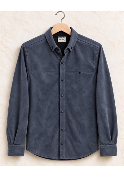 Classics Men Report Uzun Kol Slim Fit Erkek Süet Gömlek - 7784 Lacivert