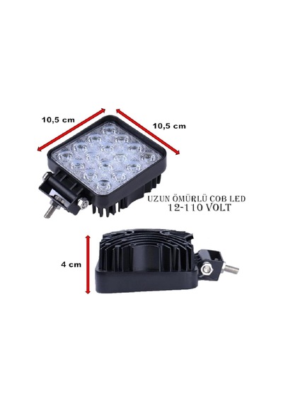 16 Ledli Projektör Kare Lamba Cob Ledli Kalın Kasalı 12-110 Volt ANTRASİT