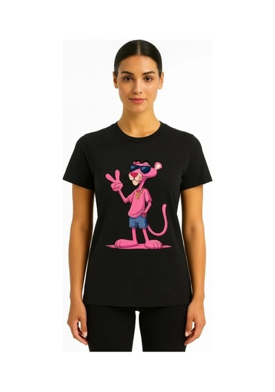 Valensdesign Bisiklet Yaka Kısa Kollu Baskılı T-shirt - Siyah
