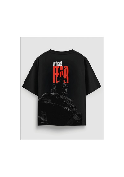 Yolo Street What Fear Baskılı Oversize Tişört Unisex %100 Pamuk Siyah1