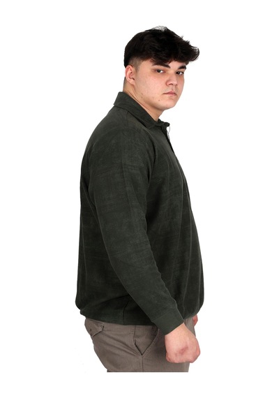 Mode Xl Büyük Beden Erkek Polo Yaka Sweatshirt Baskılı Selanik U24440 Haki Haki