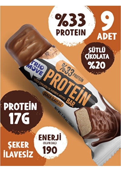 Trio Move Çikolata Kaplamalı Protein Bar - Kurabiyeli Ve Sütlü Çikolatalı Protein Bar 9 x50 G