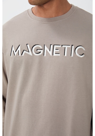 Tommy Life Camel Yazı Nakışlı O Yaka Rahat Form İçi Polarlı Erkek Sweatshirt - 88020 CAMEL