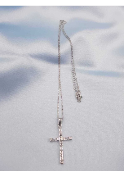Vog Haç Model Swarovski Şık Tasarım Baget Taşlı 925 Ayar Gümüş Kolye