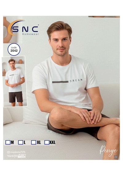 Miressa Erkek Pijama Takımı Açık Kahverengi - Beyaz