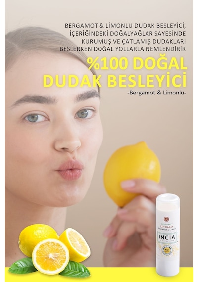 %100 Doğal Dudak Besleyici Bergamot & Limon Bitkisel Nemlendirici Dudak Bakım Kremi 6 G