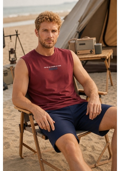 Nisanca Sportif %100 Pamuk Şortlu Erkek Pijama Takımı Bordo