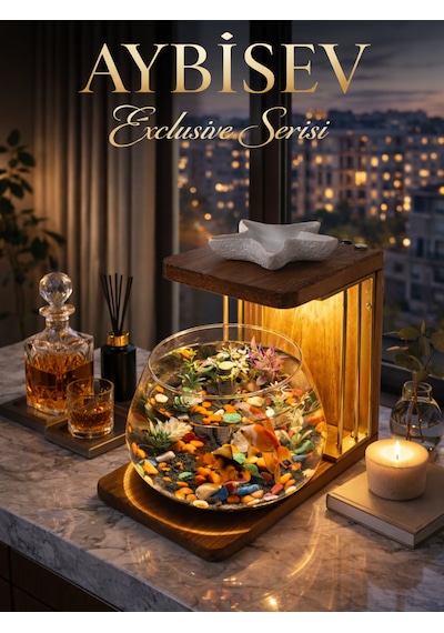 Işıklı Beta Akvaryum Exclusive Cam Fanus Işıklı, Modern Ve Lüks Masa Üstü Aksesuar