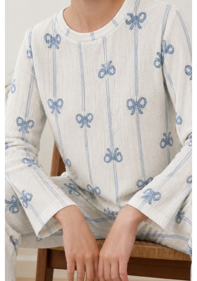 Kadın Desenli Nefes Alan Ekru Pijama Takımı 4690