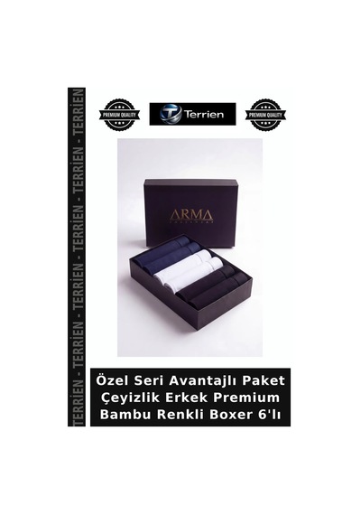 Terrien Özel Seri Avantajlı Paket Çeyizlik Erkek Premium Bambu Renkli Boxer 6'lı 2 Siyah 2 Beyaz 2 Laci