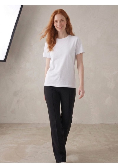 Noux Pamuk Basic Esnek Bisiklet Yaka T-shirt Beyaz