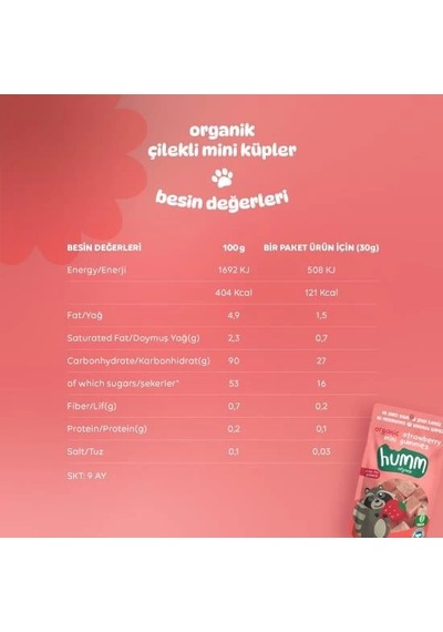 Mey İthalat Organik Çilekli Glutensiz Vegan Mini Küpler 30 Gr