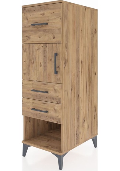 Kronos Dolap Tek Raflı 3 Çekmeceli Tek Kapaklı 44x59x134 Çam-çam Atlas Çam