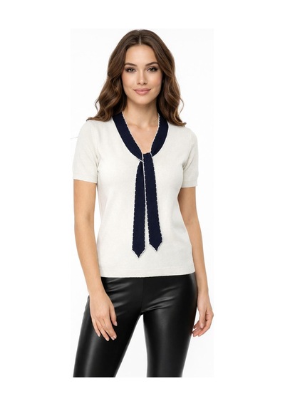 Kadın Triko Kısa Kol Bluz 12935 Bgl-st05310 Krem